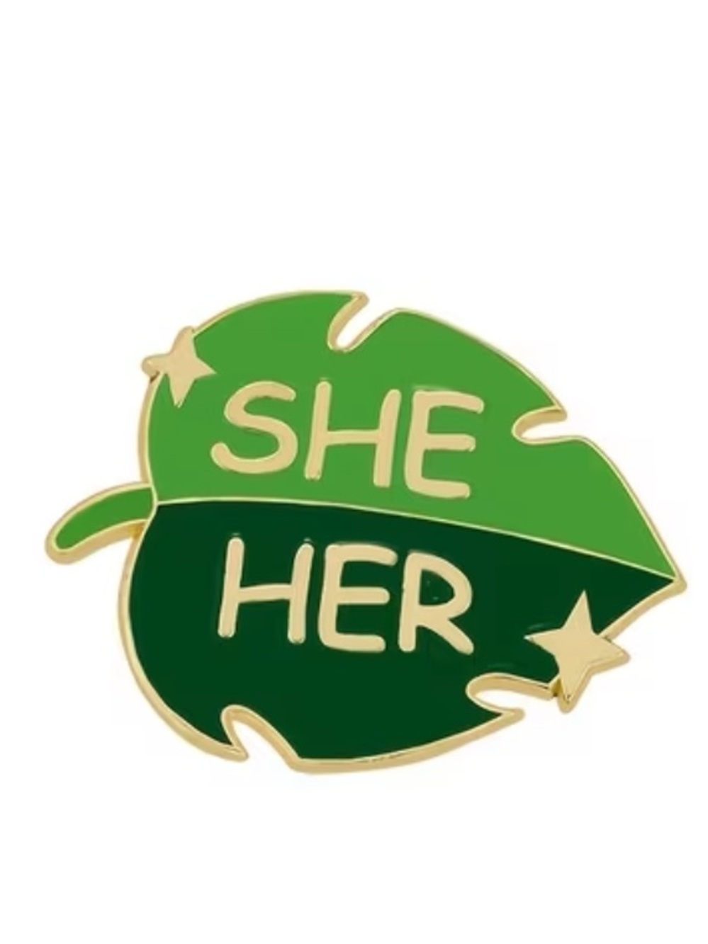 She/Her Green Leaf Enamel Pin - Gold Trim
